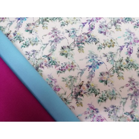 Combinación estampado flores viyela en verde