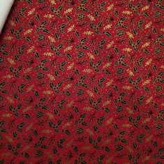 TELA NAVIDAD HOJAS ACEBO ROJO
