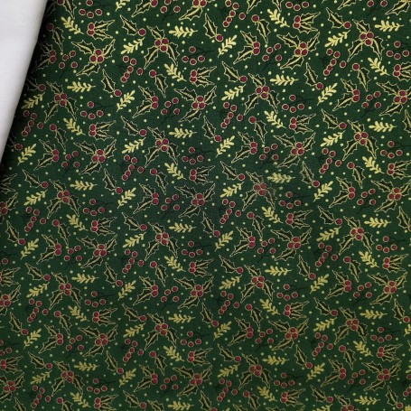 TELA NAVIDAD HOJAS ACEBO VERDE
