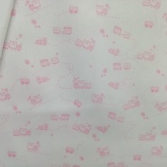 TELA DE PIQUE CANUTILLO BLANCO CON TRENES ROSAS