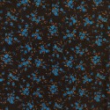 TELA DE GASA MARRON OSCURO, FLORES EN TURQUESA