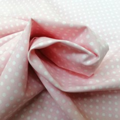 Tela algodón  rosa bebe topo blanco