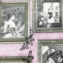 TELA DE LINO CON MOTIVOS VINTAGE, FONDO ROSA