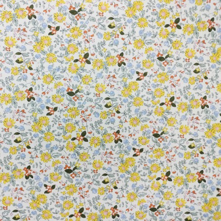 TELA ALGODON ESTAMPADO FLORECITAS  AMARILLO Y CELESTE