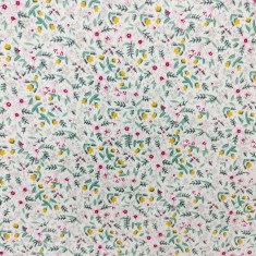 TELA ALGODON ESTAMPADO FLORECITAS  ROSA Y VERDE