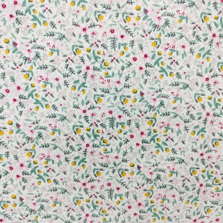 TELA ALGODON ESTAMPADO FLORECITAS  ROSA Y VERDE