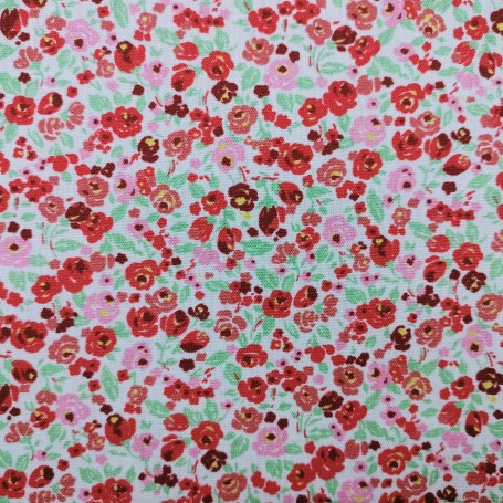 TELA ALGODON ESTAMPADO FLORECITAS  ROJAS