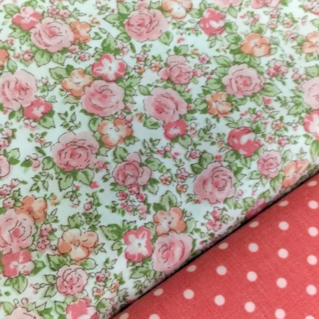TELA FLORES ROSA SALMON Y CORAL