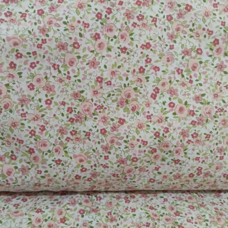 TELA ALGODON ESTAMPADO FLORES ROSAS EMPOLVADOS
