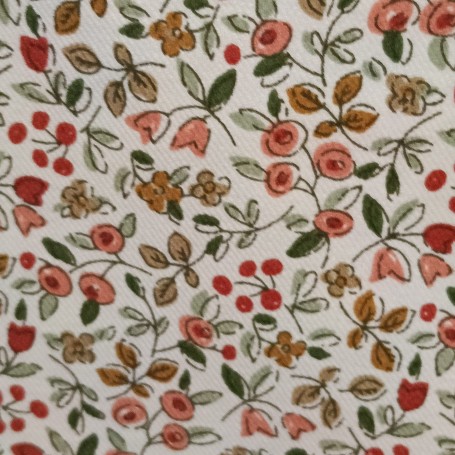 TELA VIYELA ESTAMPADA FLORES TONOS ROJOS