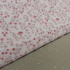 TELA VIYELA FLORES Y PAJAROS ROSADO