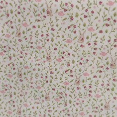 TELA ALGODON FLORES Y CONEJITOS ROSA